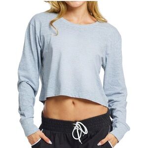 Women’s Gray Long Sleeve Crop Top Size Large Soft Casual NWT